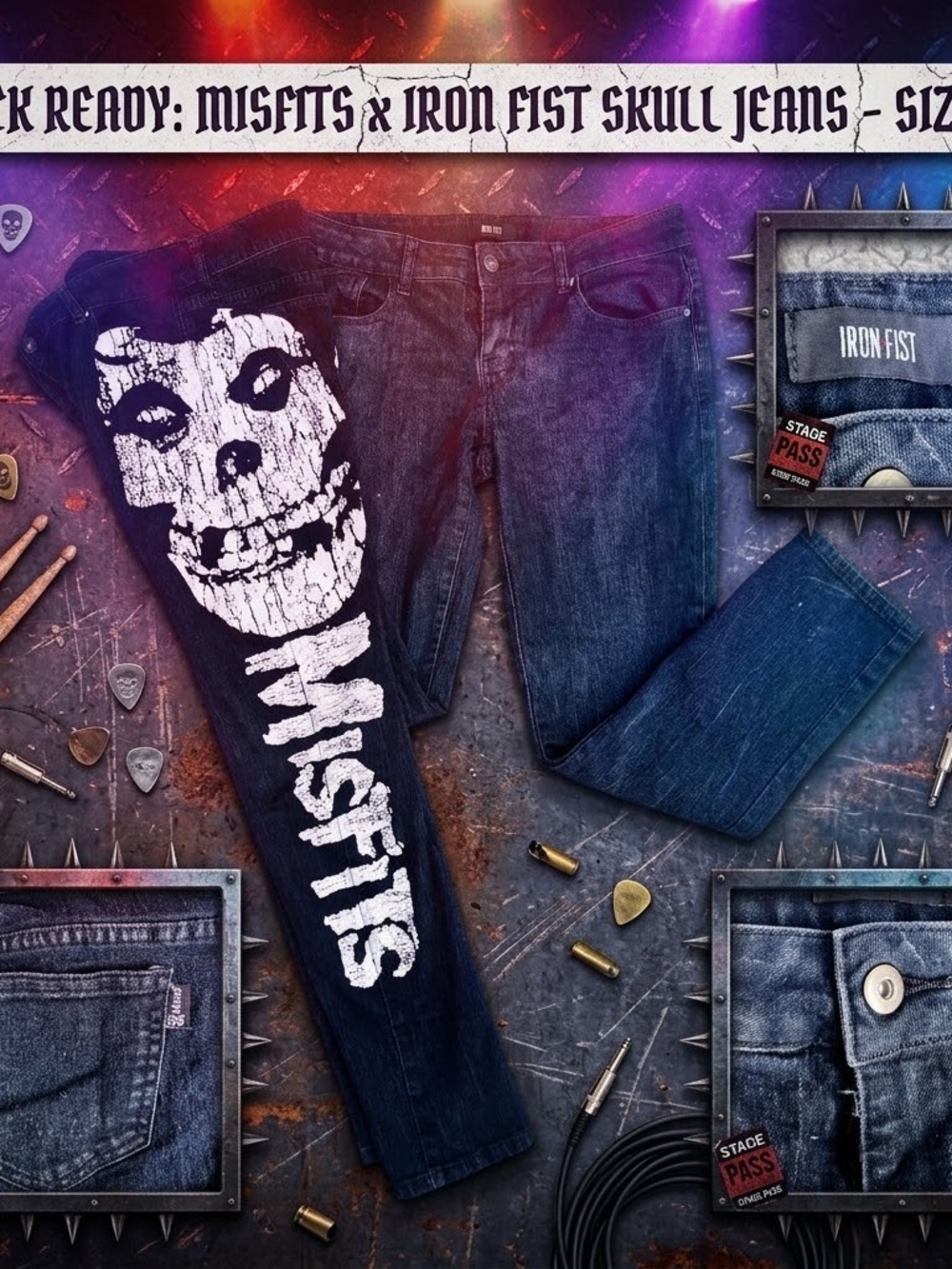 Iron Fist Men’s Misfits Skull Graphic Navy Blue Skinny Jeans